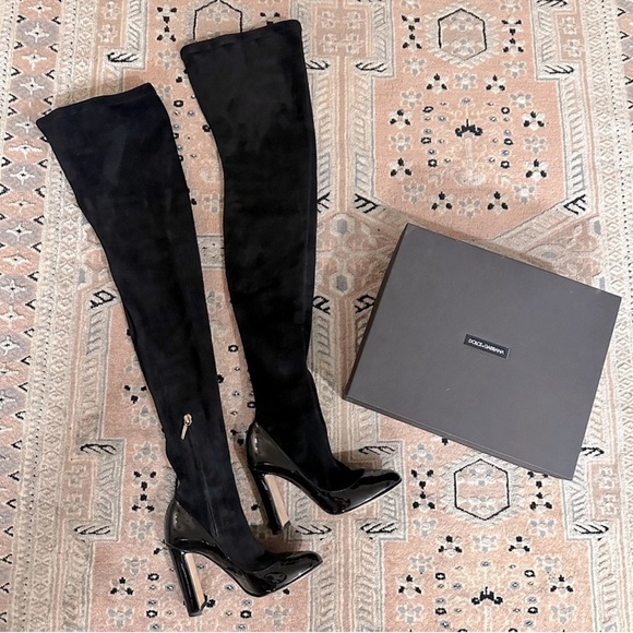 DOLCE & GABBANA Round Toe Pump Insert Over The Knee Suede Sock Boots Black Sz 36 - Picture 12 of 15